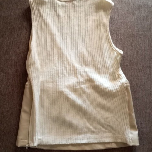 Lynne sleeveless vintage top, beige, faux leather detail