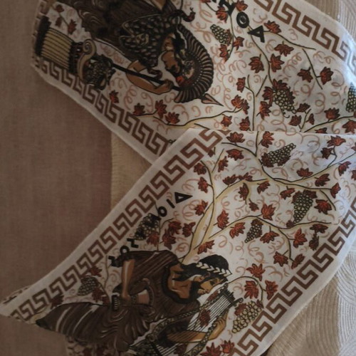 Vintage decorative fabric with Ancient Greek motif Athena & meander