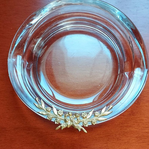 Decorative crystal ashtray with gold-plated olive branch new