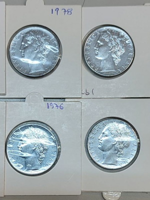 Italy 100 Lire coins used, pack of 8, different dates
