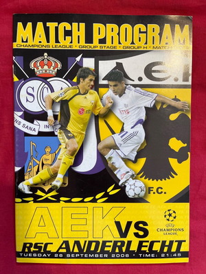 Aek Anderlecht match program used, Champions League 2006