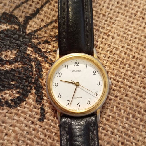 Orient vintage watch used, black and gold, unisex
