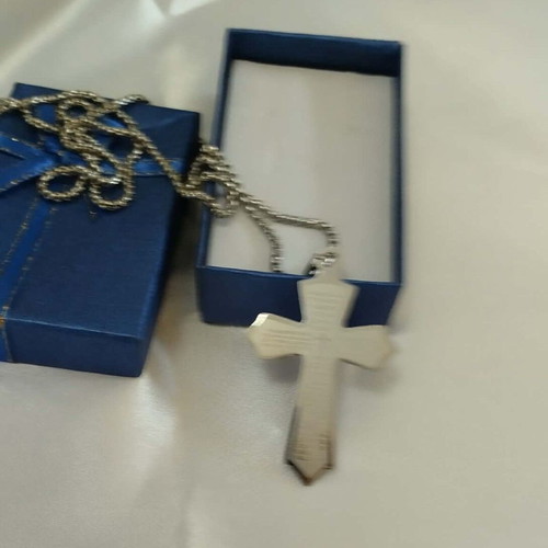 Polygonal stainless steel cross with engraved prayer new