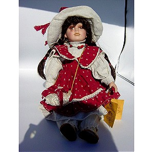 Κούκλα Πορσελάνινη Συλλεκτική Με Βάση RF-Collection Μπέζ-Μπορντώ Φόρεμα Μεγέθους 38 εκατοστών.