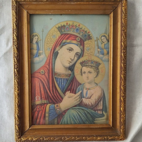 Vintage lithograph of Virgin Mary with gold frame used