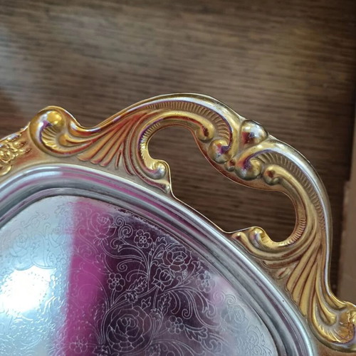 Vintage serving tray Made in JAPAN, carved, gold trim