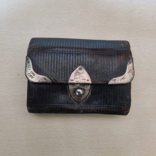 Leather English wallet used with silver details London 1891