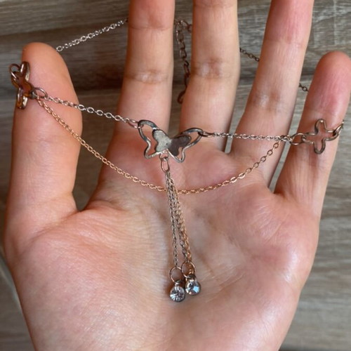 Ankle Necklace and Bracelet Set used, gold and rose gold color