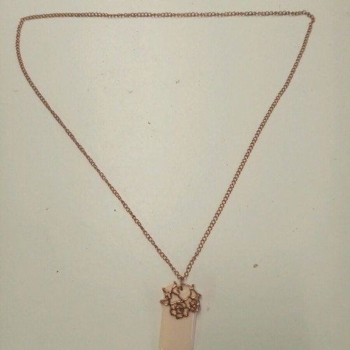 Long plastic necklace with metal chain new, white