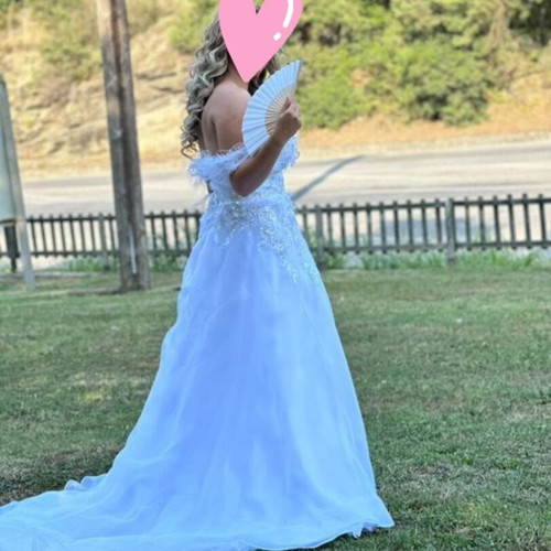 Wedding dress handmade, like new, size S-M, white with feather details