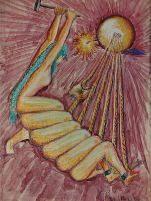Krisimi Apodrasi mixed media artwork on cardboard like new
