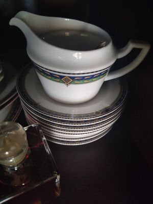 Bohemia cake plates set with 3 cheese dishes and sauce boat like new