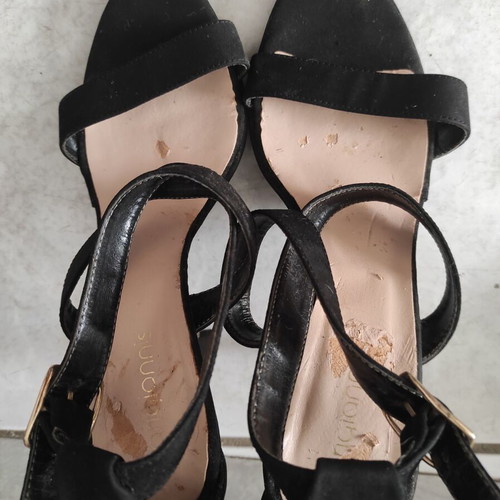 Sarigiannis sandals used, black suede, size 39, 10cm heel