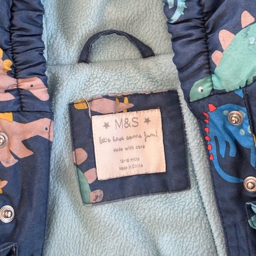 Dinosaur print baby snowsuit used Marks & Spencer 12-18 months