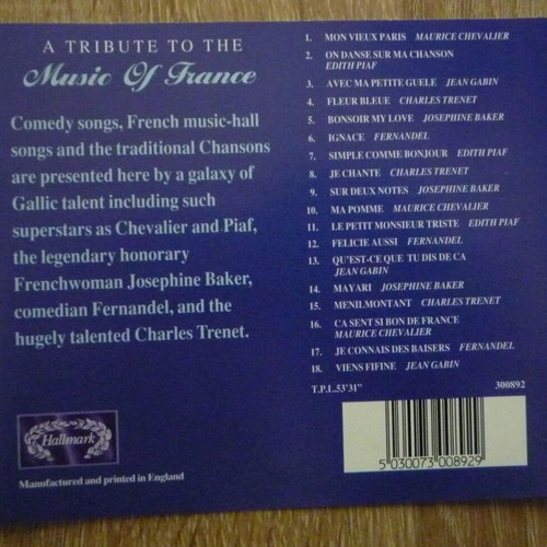 A Tribute to the Music of France CD used, disc and covers only