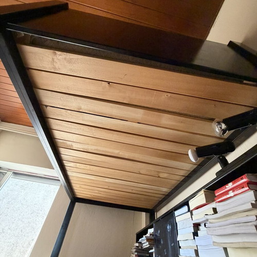 Custom half-double loft bed 120×200 with bookshelf