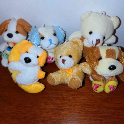 Set of 6 small plush animals used, keychain size