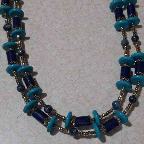 Necklace with Kyanite, Lapis Lazuli, Chaoite, Hematite in 925 Silver, Long
