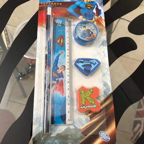 Superman Returns school set new with pencil, ruler, sharpener and 2 erasers