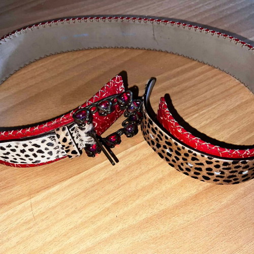 Vintage belt red with leopard synthetic like new, size 85