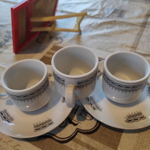 Porcelain coffee cups 2 with saucers GCHI HELLAS used and vintage mirror (1960)