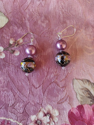 Handmade earrings with beads, new, blue and pink