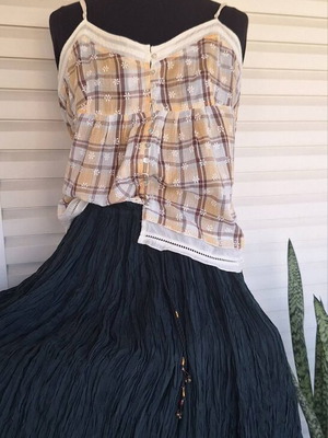 Boho style skirt and romantic top set, new, green and yellow