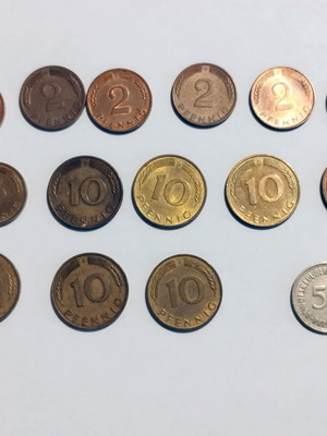 German coins used, collection of 15 pieces