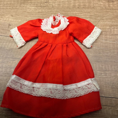 Vintage red dress for old doll with lace like new
