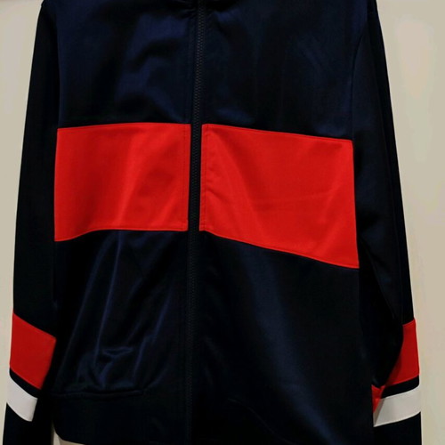 Vintage unisex cardigan like new, blue with red and white details