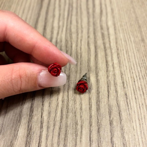 Earrings red rose studs like new