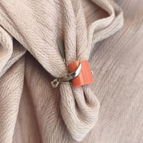 925 Silver Ring with Modern Orange Coral Stone