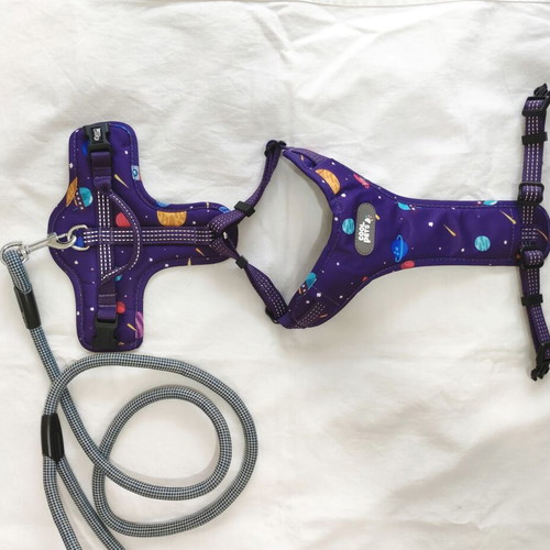 Dog harness size S with space planets design