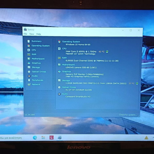 Lenovo G50-80 laptop 15.6" i3-4005U 8GB RAM Samsung SSD 128GB