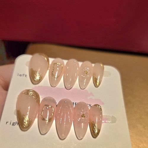 Press on nails handmade double layered acrylic with 3D decoration and pearls