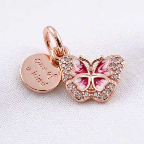 Pandora double charm butterfly with pink enamel and zircons, new
