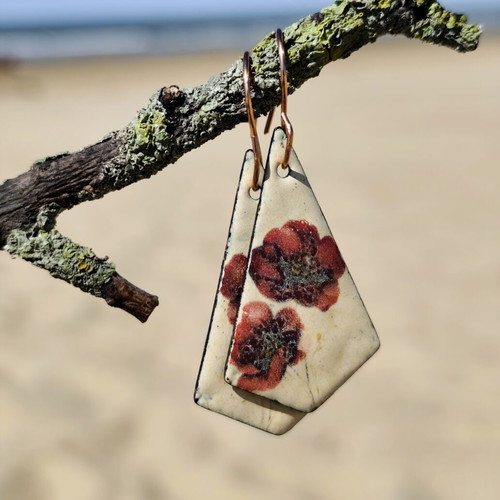Handmade Kiln Fired Enameled Flower Earrings