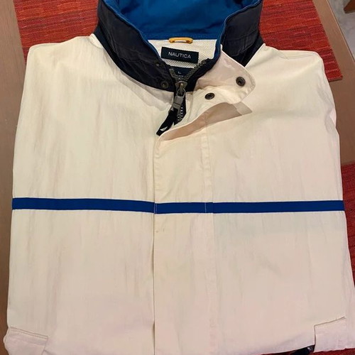 Nautica NS-83 Light Jacket Windbreaker, Cream and Blue, L/XL