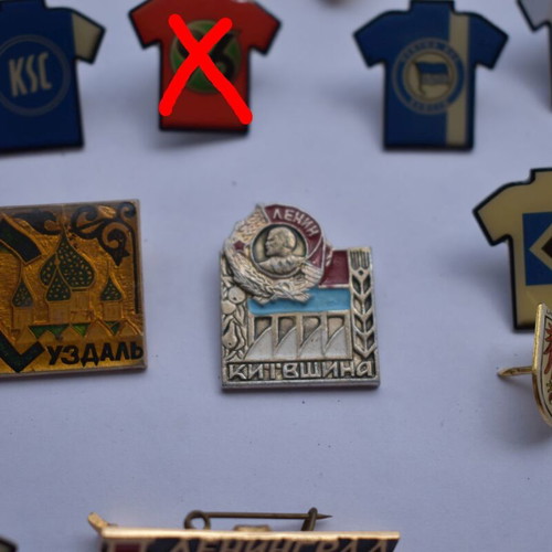 Sports pins used, pack of 43, former Eastern Bloc