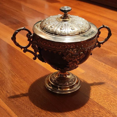 Decorative vessel used with glass interior and lid
