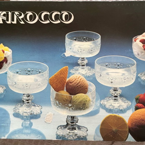 Barocco ice cream set new, 6 pieces, glass