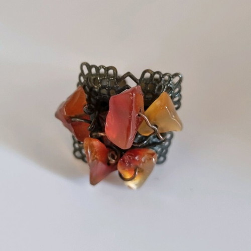 Ring with raw semiprecious stone cornelian