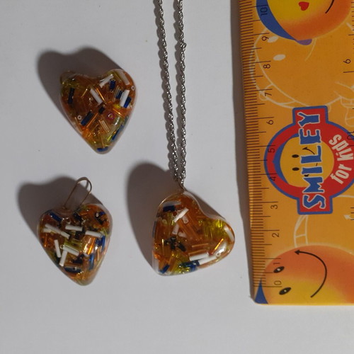 Set of 4 handmade jewelry sets with heart and square shapes, multicolor