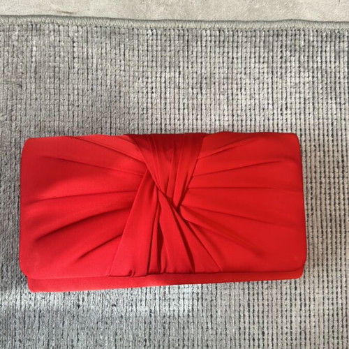 Red satin clutch bag like new