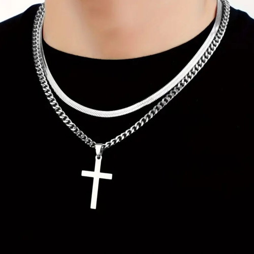 Double necklace with cross new, titanium stainless steel