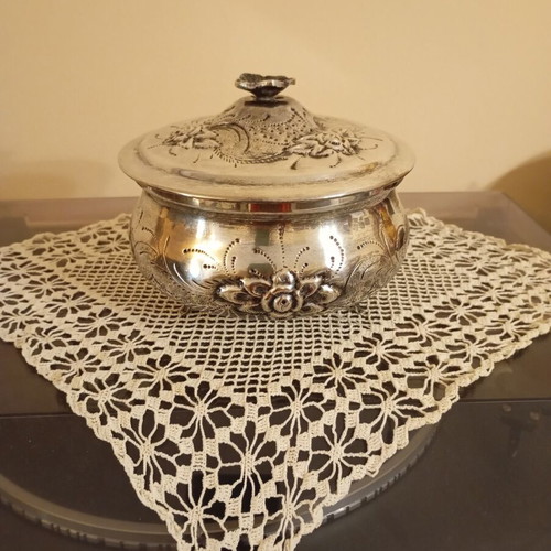 Vintage Silver-Plated Jewelry Box used with embossed floral motif