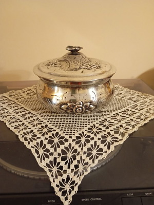 Vintage Silver-Plated Jewelry Box used with embossed floral motif