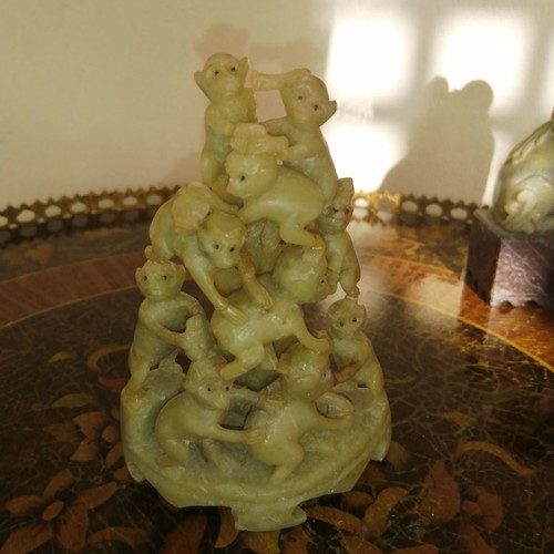 Asian art decoration used, soapstone monkey pyramid