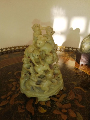 Asian art decoration used, soapstone monkey pyramid