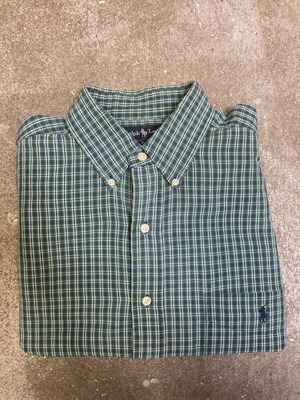 Ralph Lauren Oxford long sleeve shirt, green blue checked, size L